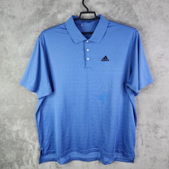 Mens Blue Adidas Polo Shirt 100% Polyester Short Sleeve Climalite Size XL - Picture 2 of 13